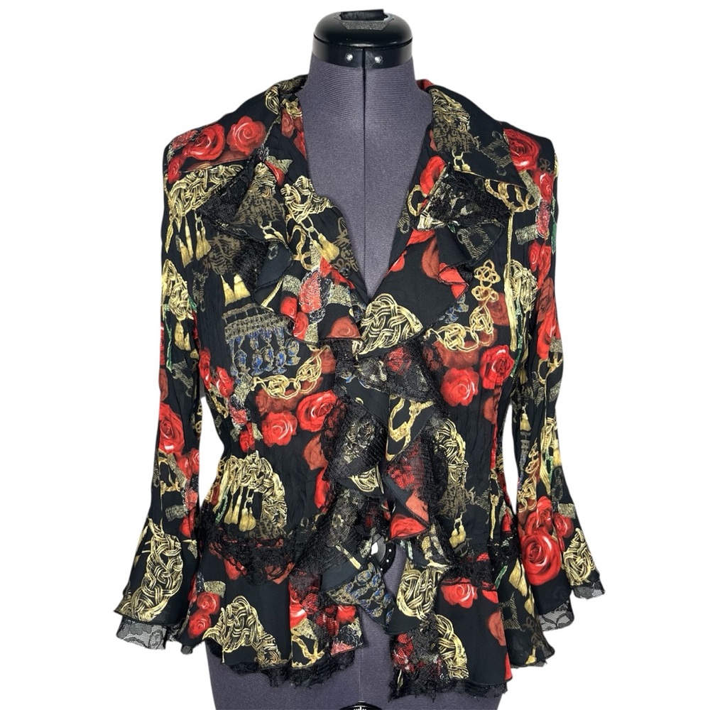Y2K Vintage Violet & Claire Romantic Flared Sleeve Ruffle Hem Button Down Shirt
